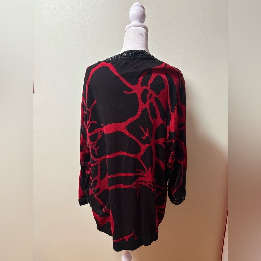 Michael Simon cardigan sweater beaded sz 3X red black - Picture 2 of 7